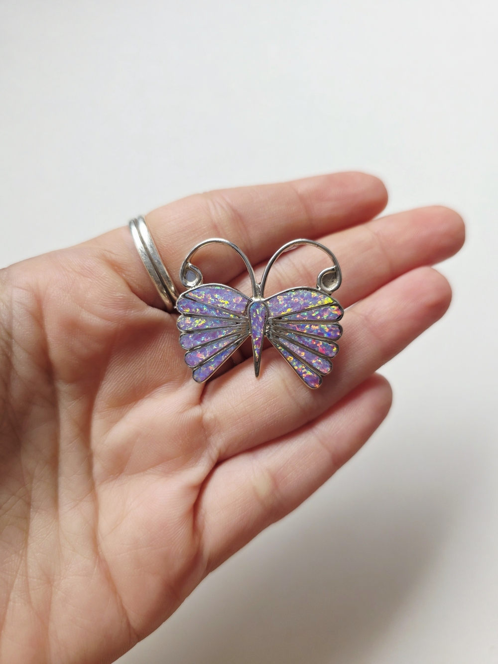 Sterling Silver Purple Opal Butterfly Brooch